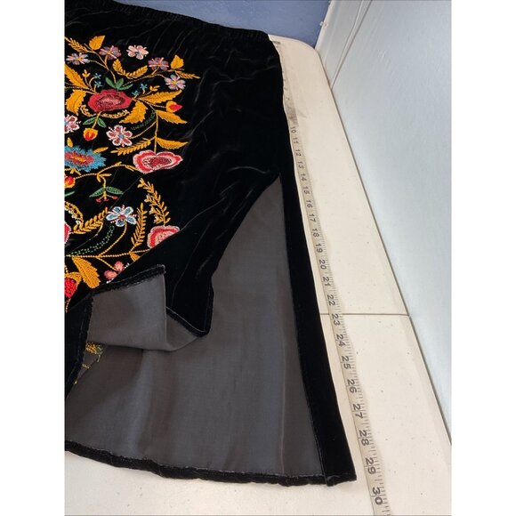 New $180 Ivy Jane size M midi Skirt Black Velvet floral Embroidered BOHO FALL - Picture 7 of 10